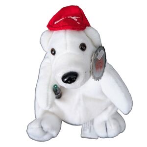 Vintage 1997 Coca-Cola Polar Bear in Baseball Cap Beanie Baby / Stuffed Animal